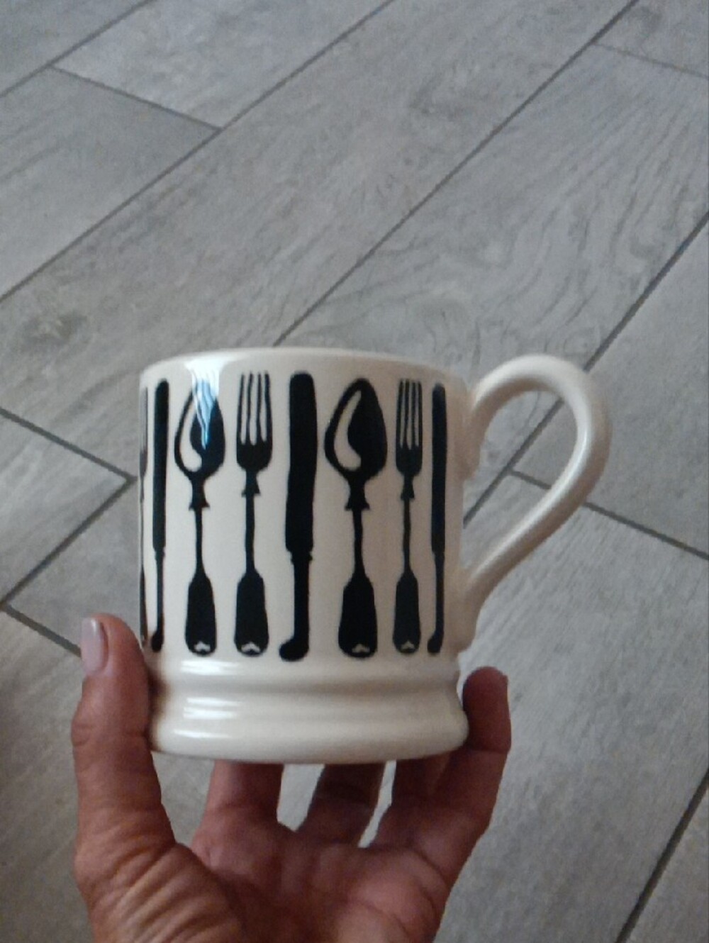 Cream Ceramic Mug with Black Cutlery Motif - Picture 2 of 3